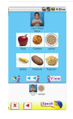 Screenshot of Speech Buddy app. photos and labels used for communication