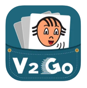 Visuals2Go icon. Flashcards inside jean pocket with V2Go written outside pocket