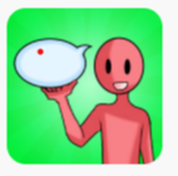 Voice4U app icon. Green background with red person sketch and white speech bubble